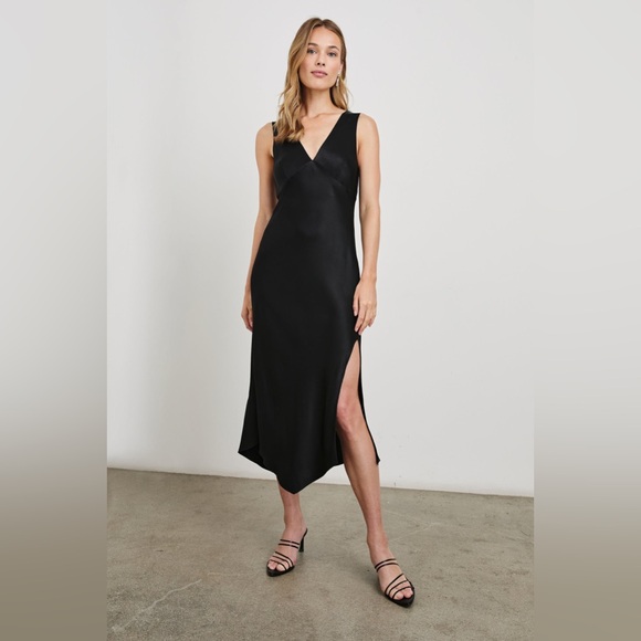 Rails Monique Dress, Black, Medium, Rails Silky Slip Dress, Side Slit Slip Dress - Picture 1 of 10